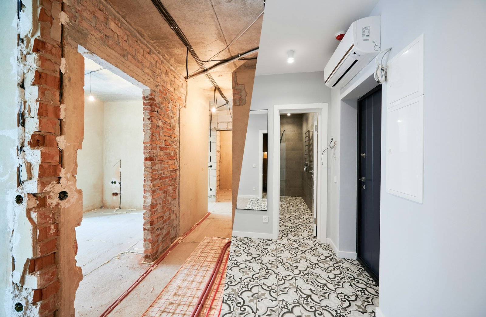 Apartment with doorways before and after renovation.